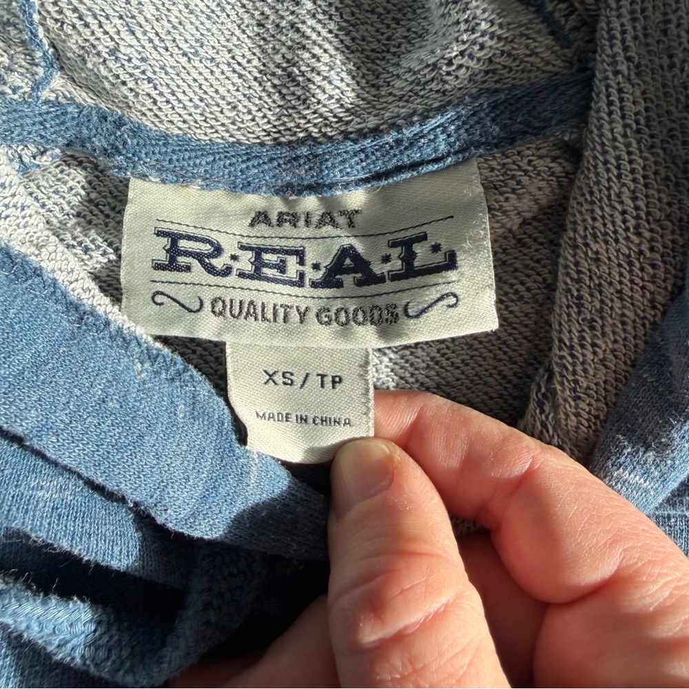 Ariat REAL Logo French Terry Heathered Blue Hoodie Sweatshirt - Picture 11 of 15